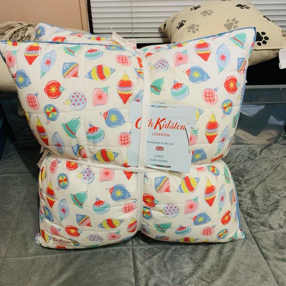 Cath Kidston London 2 Christmas Baubles Pastel Euro Shams